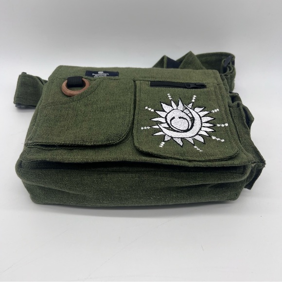Lukla Green Messenger Bag with Sun Moon Embroidery - Picture 4 of 12